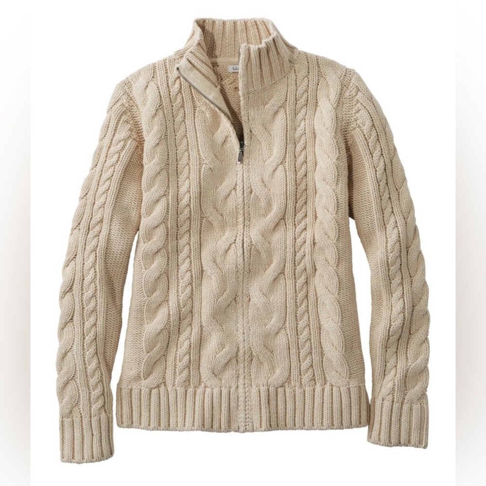 L.L. Bean Cable-Knit Half-Zip Pullover Sweater in Natural Beige